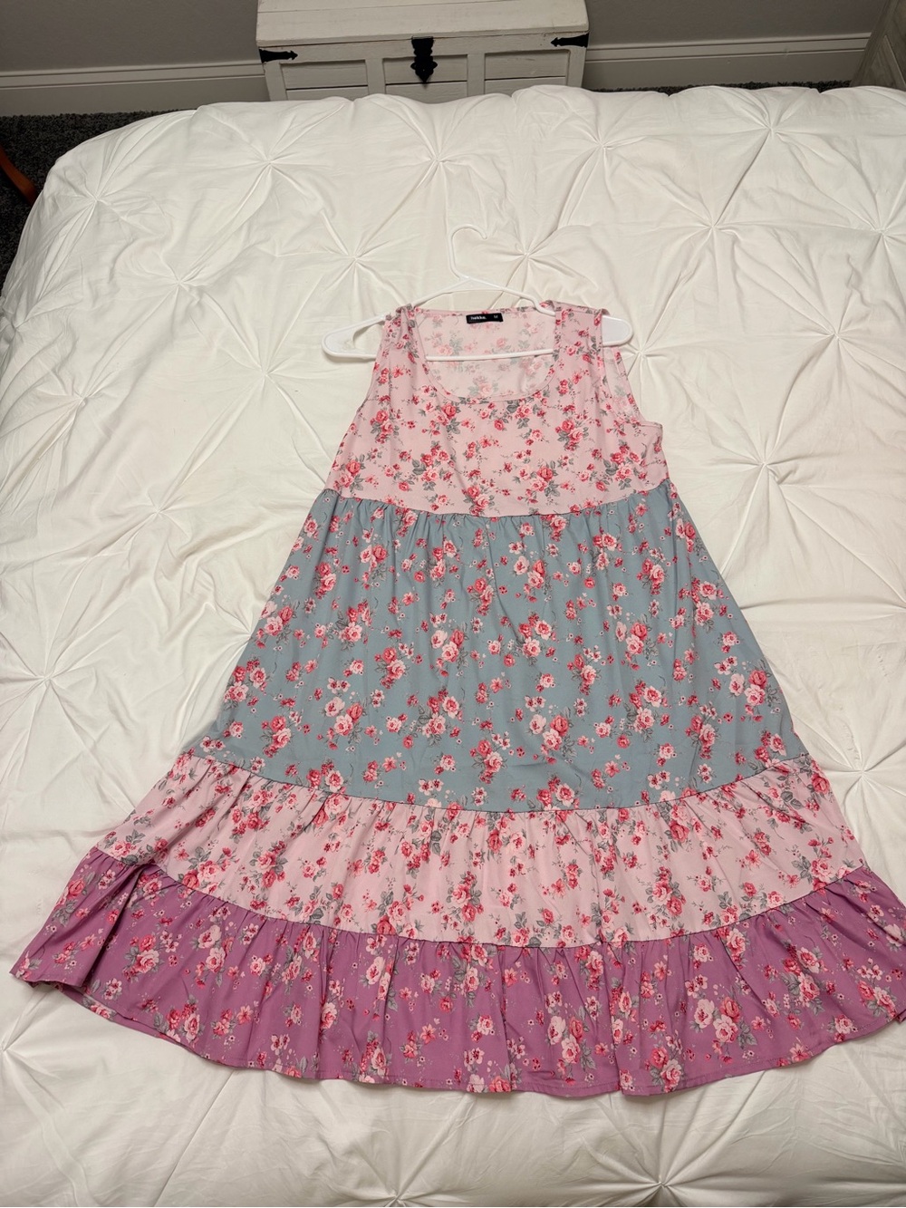 hellena Floral Tiered Sleeveless Dress in Pink and Blue